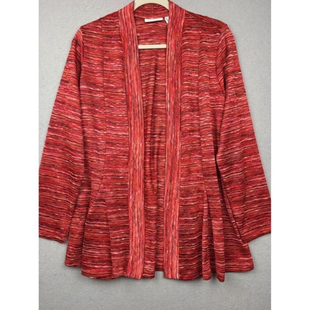 Susan Graver Cardigan Womens L Red Marled Space Dye Open Front Knit